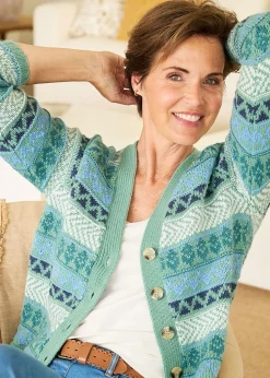 Knitwear>Cotton Traders Dusty Jade Fair Isle Button Cardigan