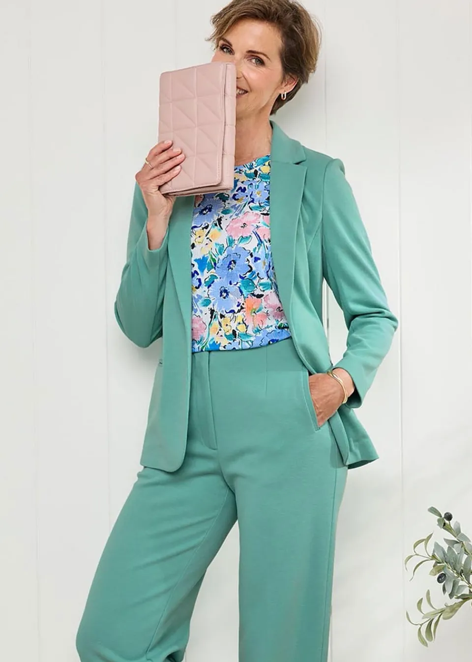 Coats & Jackets>Cotton Traders Dusty Jade Textured Jersey Unlined Blazer