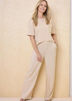 Trousers>Cotton Traders Ecru Viscose Linen Blend Trousers