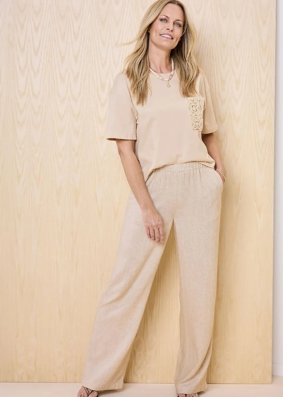 Trousers>Cotton Traders Ecru Viscose Linen Blend Trousers