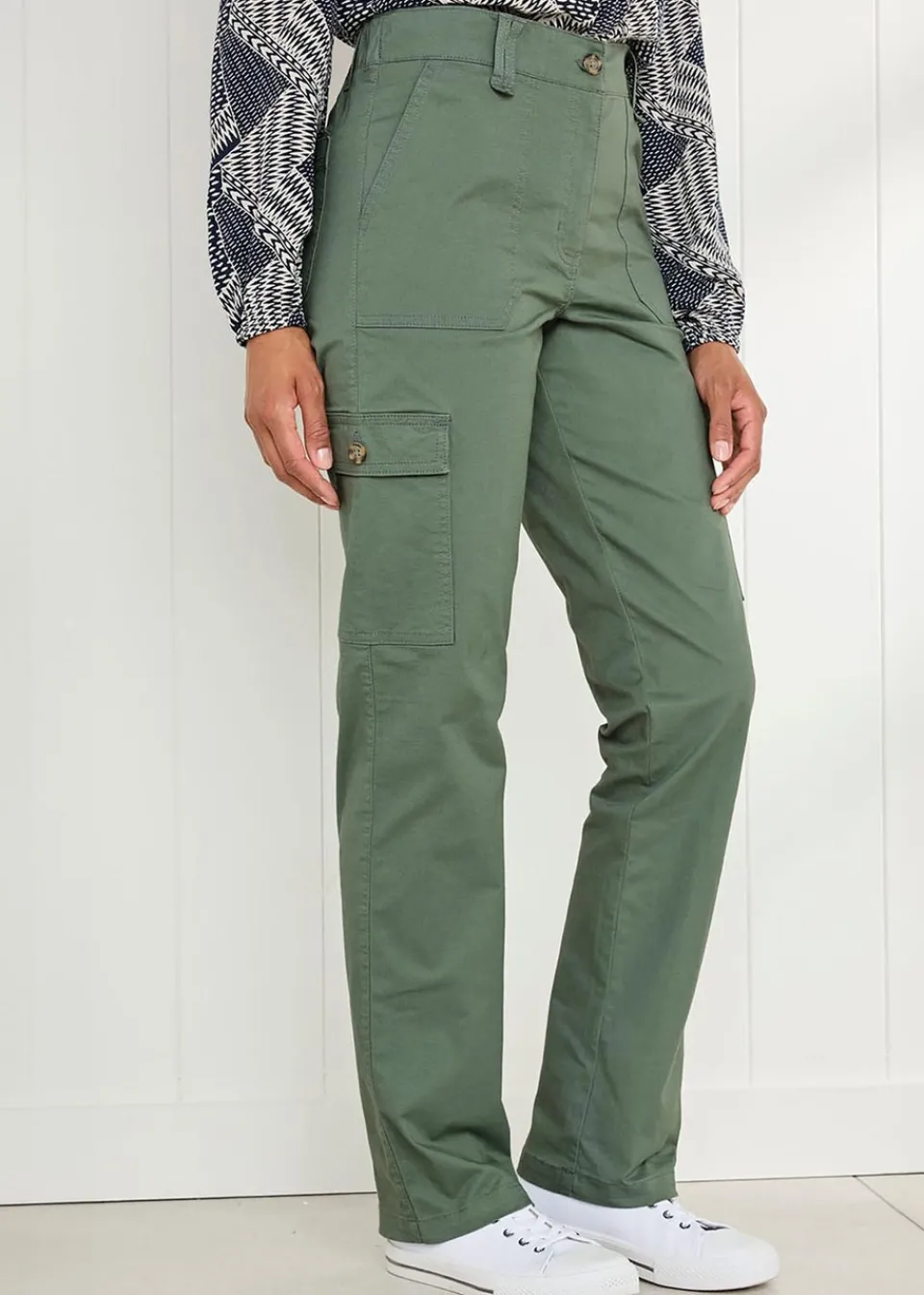 Trousers>Cotton Traders Forest Green Straight-Leg Cargo Trousers
