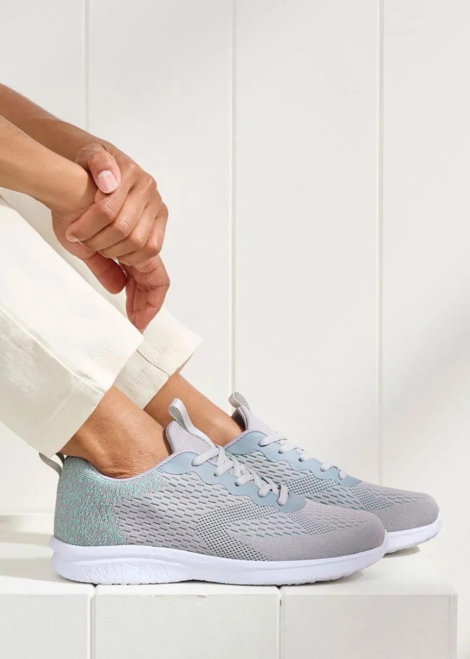 Footwear>Cotton Traders Frost Grey Memorylite Lace Up Trainers