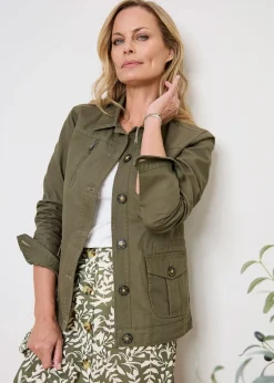 Coats & Jackets>Cotton Traders Green Cotton Cargo Jacket with Pockets