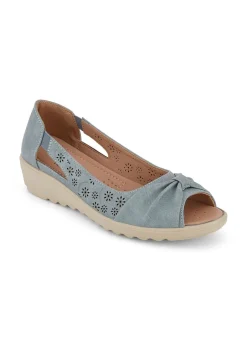 Footwear>Cotton Traders Grey Blue Flexisole Bow Peep Toe Shoes