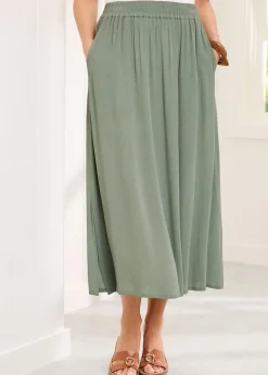 Skirts>Cotton Traders Grey Green Pull On Crinkle Maxi Skirt