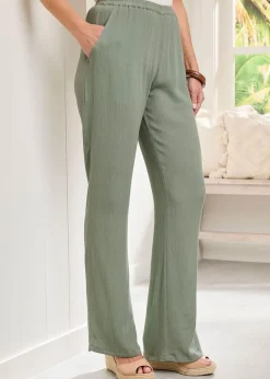 Trousers>Cotton Traders Grey Green Pull On Crinkle Trousers