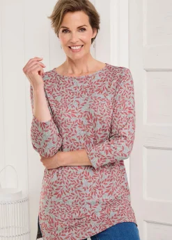 T-Shirts>Cotton Traders Grey Marl Soft Touch Print Jersey Tunic