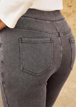 Jeans & Jeggings>Cotton Traders Grey Stretch Jersey Denim Slim-Fit Pull-On Jeggings