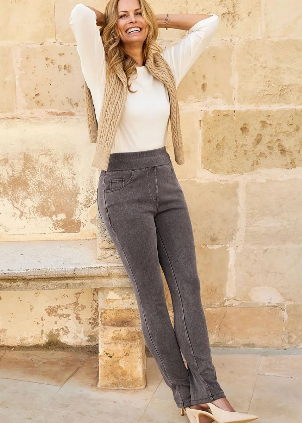 Jeans & Jeggings>Cotton Traders Grey Stretch Jersey Denim Slim-Fit Pull-On Jeggings