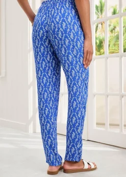 Trousers>Cotton Traders Indigo Printed Crinkle Tapered Leg Trousers