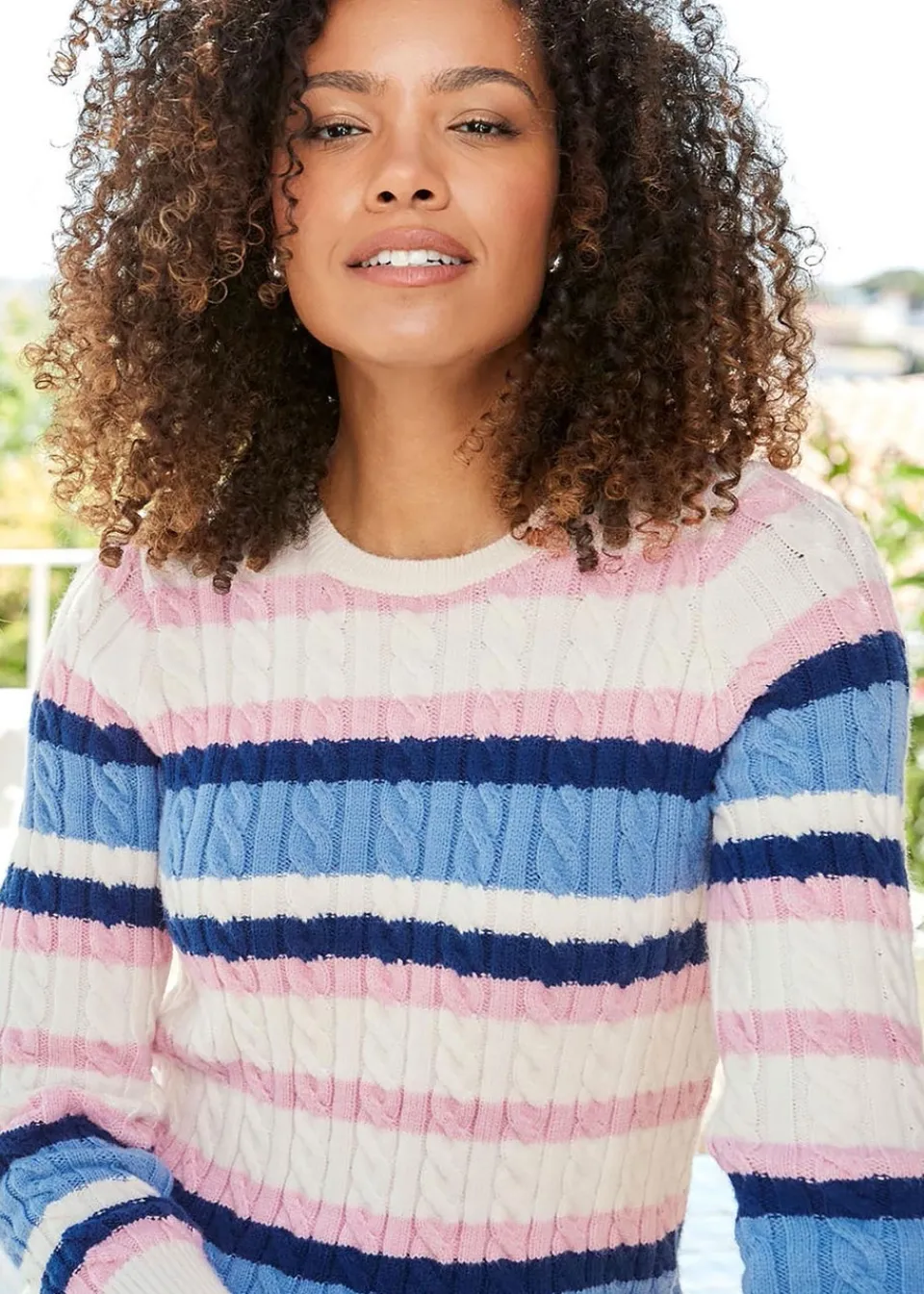 Tops>Cotton Traders Ivory Cutest Cable Stripe Jumper