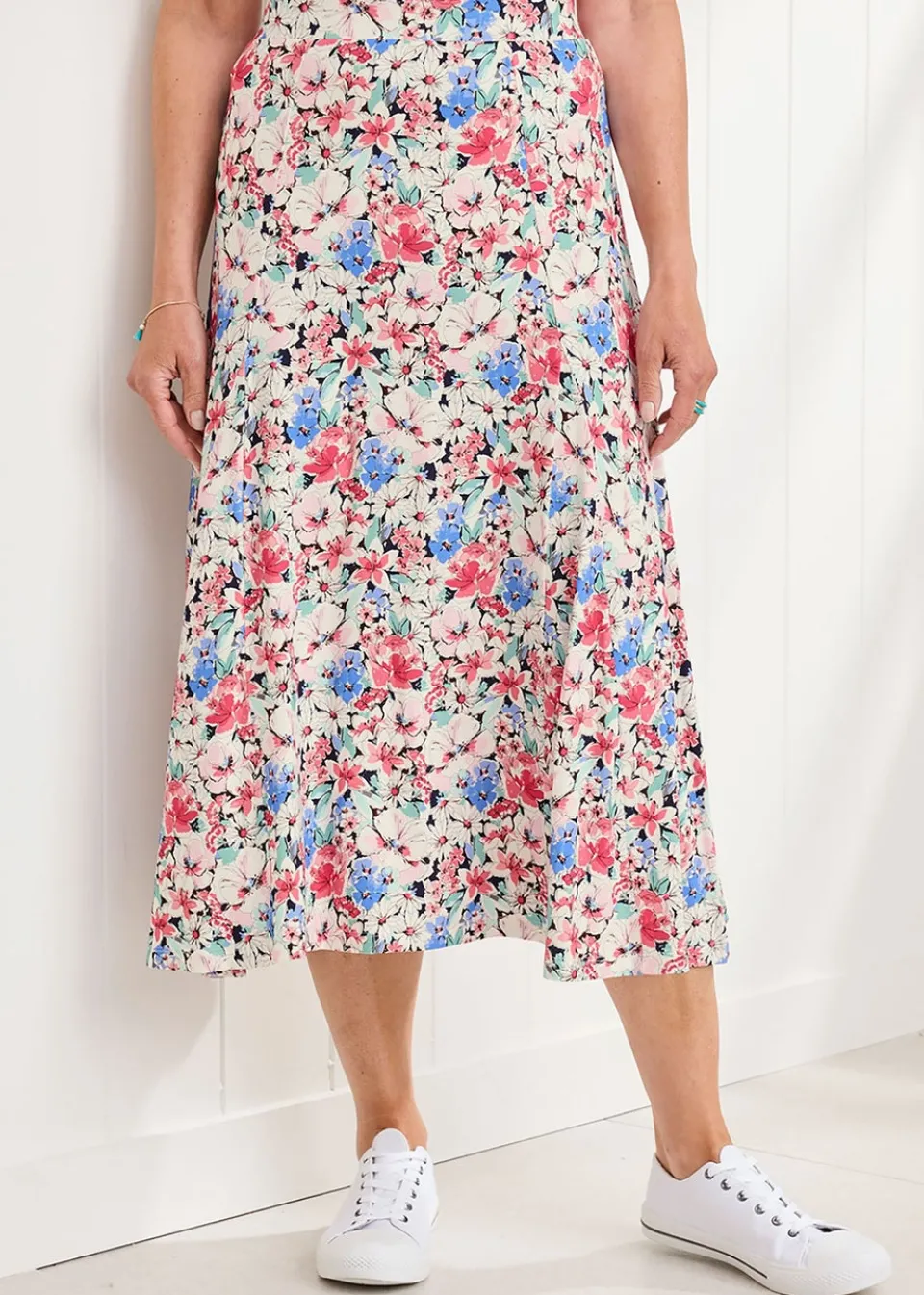 Skirts>Cotton Traders Ivory Pull-On Jersey Midi Skirt
