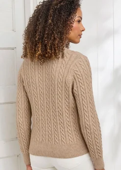Tops>Cotton Traders Latte Cutest Cable Cardigan