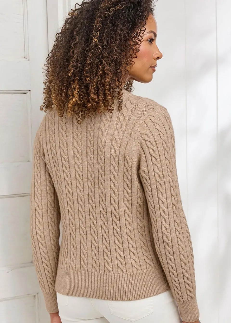 Tops>Cotton Traders Latte Cutest Cable Cardigan