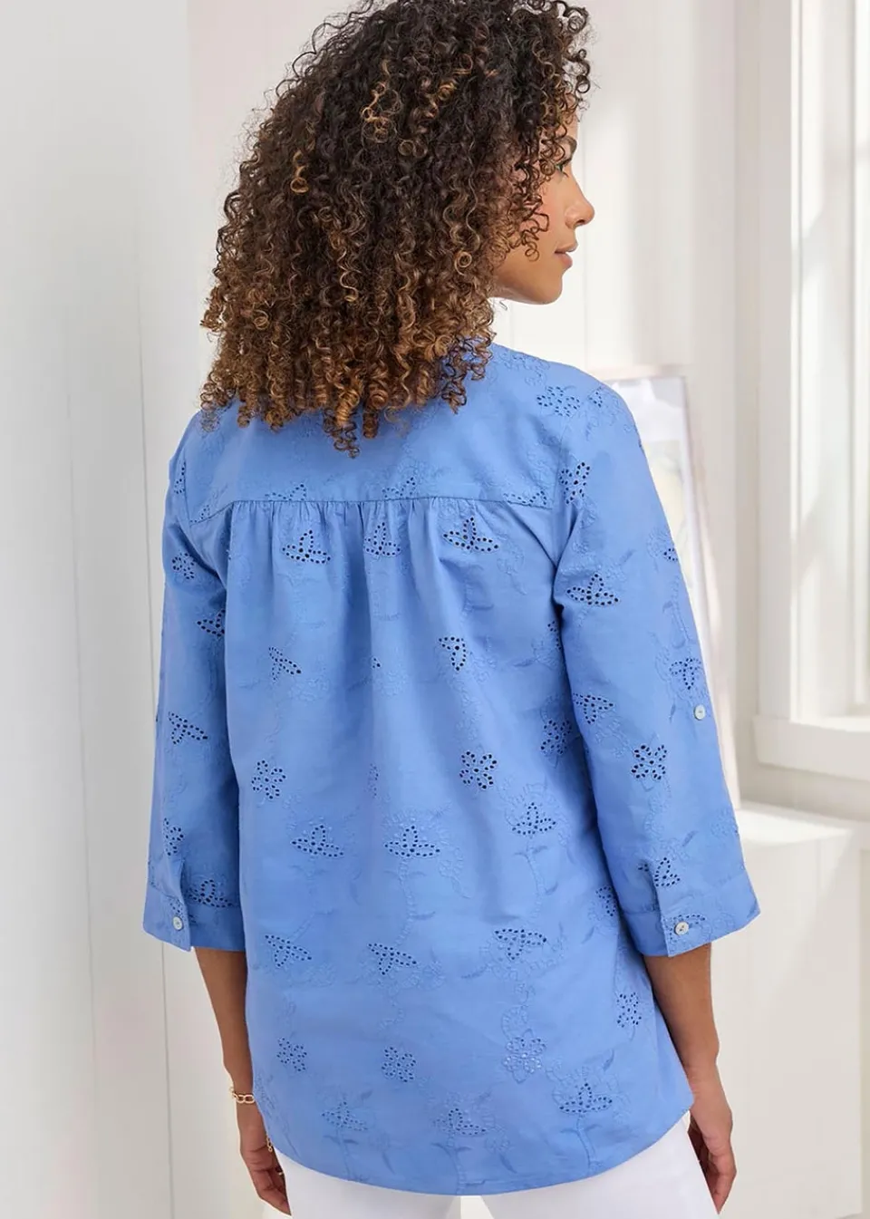 Tops>Cotton Traders Lavender Broderie Pintuck Blouse