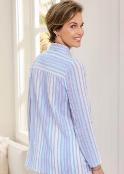Tops>Cotton Traders Light Blue Cotton Stripe Shirt
