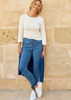 Trousers>Cotton Traders Light Blue Stretch Jersey Denim Slim-Fit Pull-On Jeggings