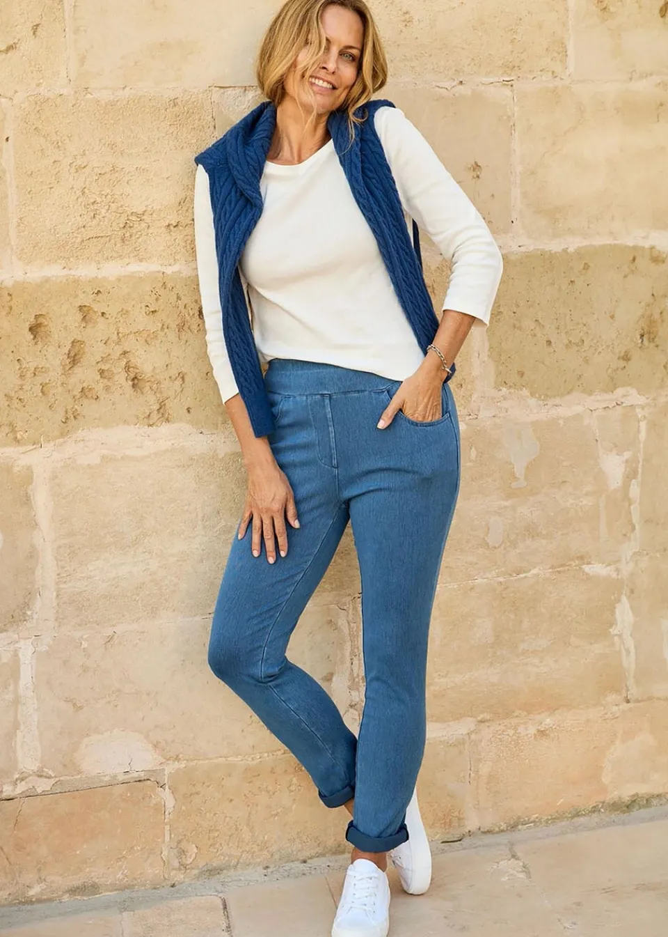 Trousers>Cotton Traders Light Blue Stretch Jersey Denim Slim-Fit Pull-On Jeggings