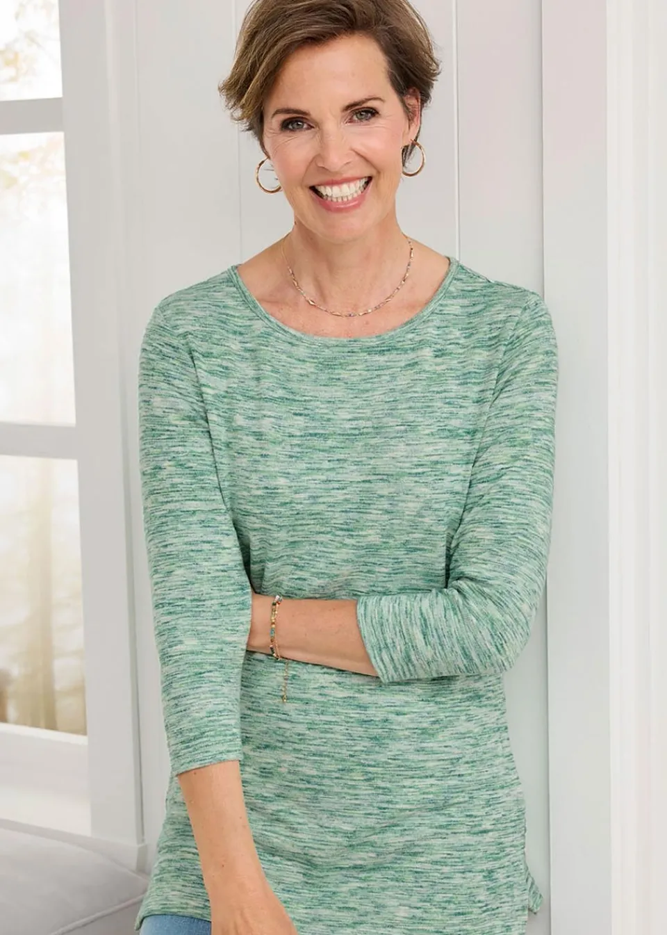 Tops>Cotton Traders Light Sage Soft Touch Tunic