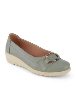 Footwear>Cotton Traders Light Sage Soft Step Buckle Shoes