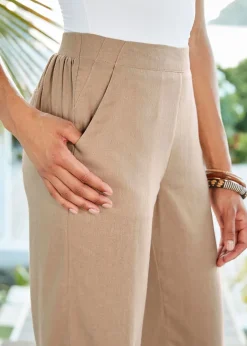 Trousers>Cotton Traders Light Taupe Linen-Blend Straight Leg Trousers