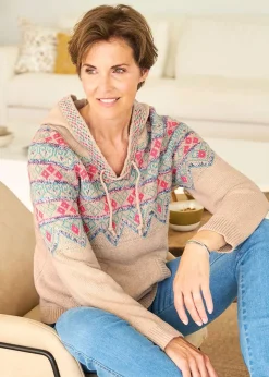Tops>Cotton Traders Linen Fair Isle Hooded Jumper