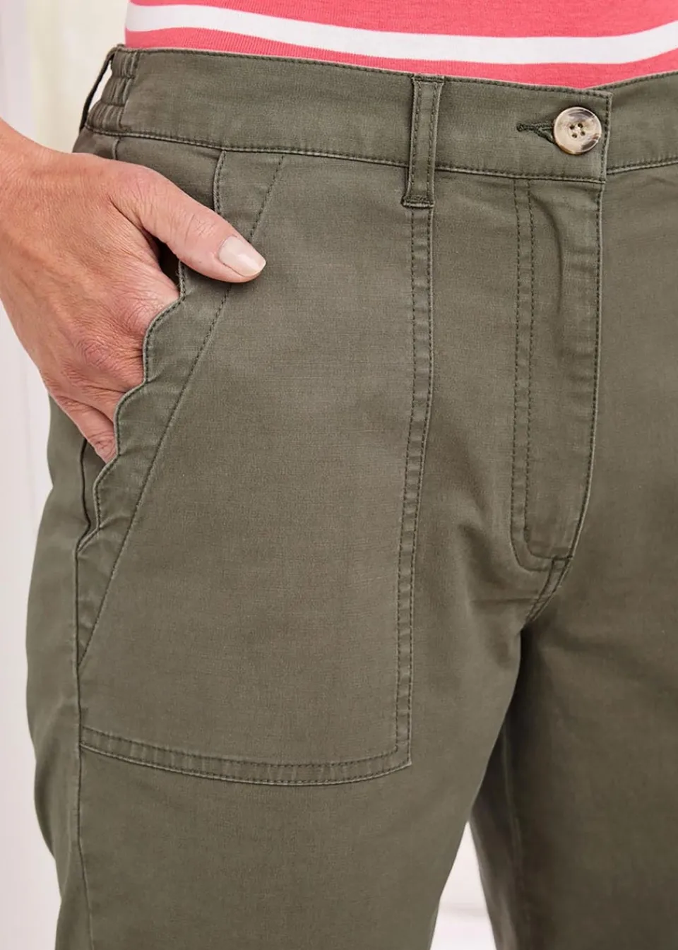 Trousers>Cotton Traders Mid Khaki Scalloped Pocket Twill Chino Trousers
