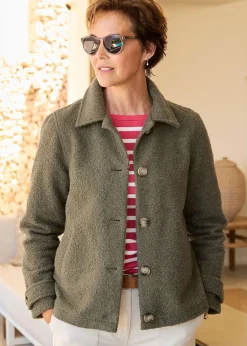 Coats & Jackets>Cotton Traders Mid Khaki Short Wool-Look Jacket