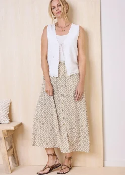 Skirts>Cotton Traders Mink Mock Button Pull On skirt
