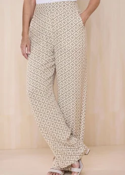 Trousers>Cotton Traders Mink Wide Leg Pull On Trousers