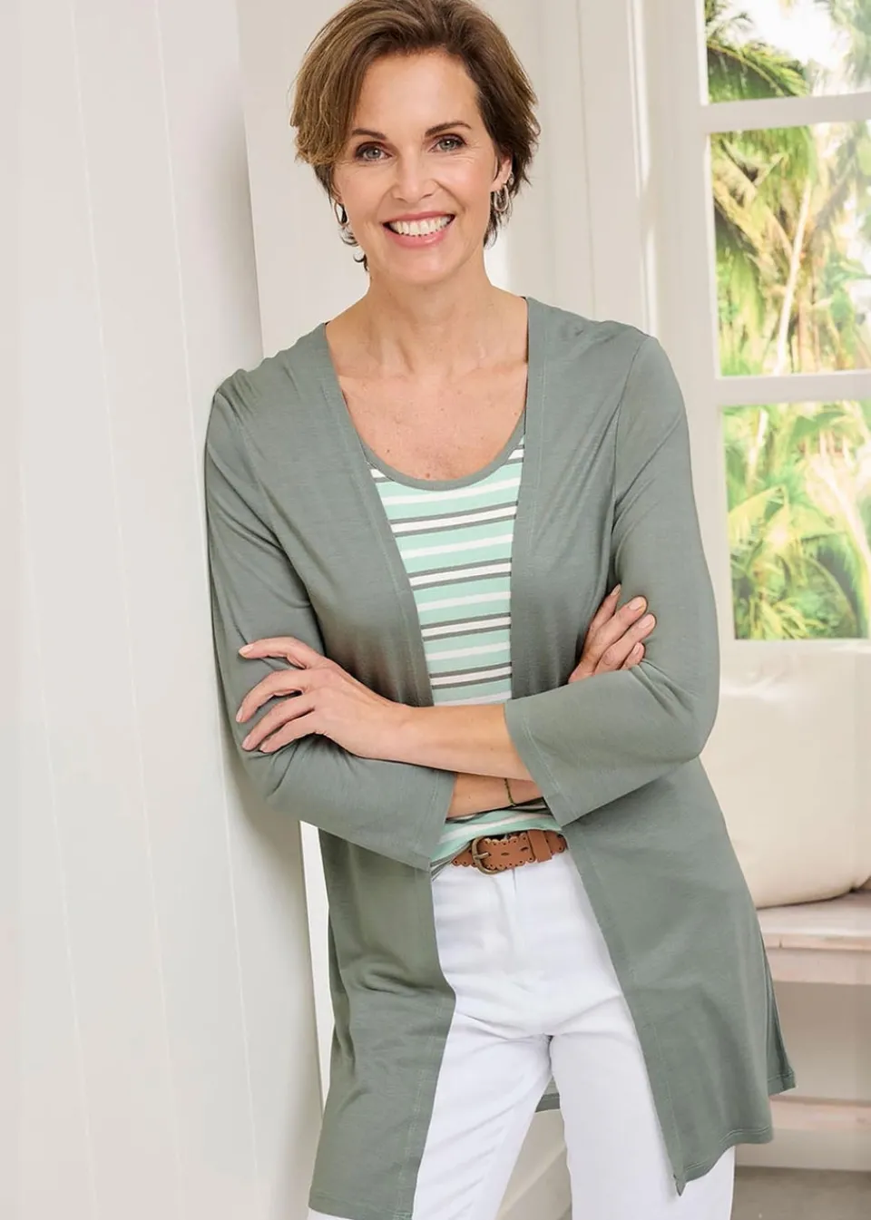 Tops>Cotton Traders Mint 2 Piece Jersey Cardigan & Vest Set