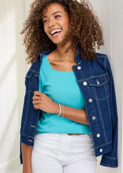 T-Shirts>Cotton Traders Mint Wrinkle Free Short Sleeve Square Neck Top