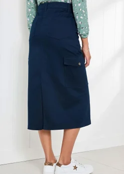 Skirts>Cotton Traders Navy Cargo Maxi Skirt