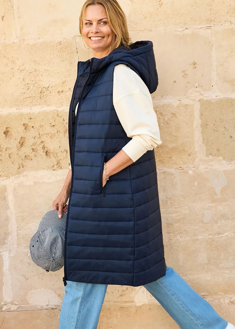 Coats & Jackets>Cotton Traders Navy Longline Quilted Gilet