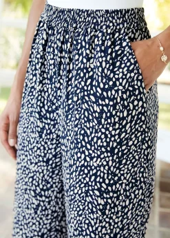 Trousers>Cotton Traders Navy Printed Wide Leg Trousers 27" (68.5cm) inside leg