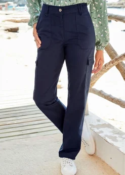 Jeans & Jeggings>Cotton Traders Navy Straight-Leg Cargo Trousers