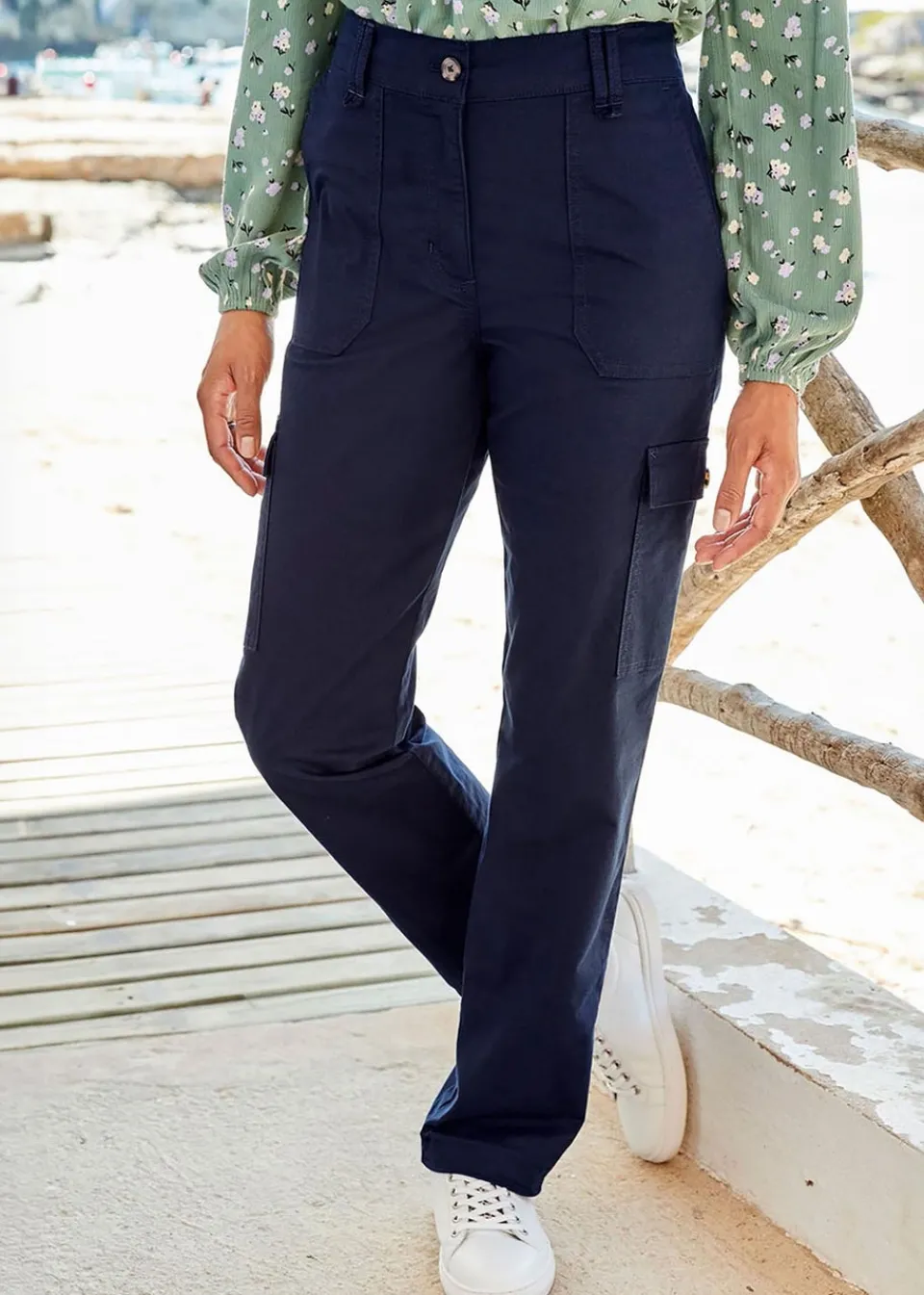 Jeans & Jeggings>Cotton Traders Navy Straight-Leg Cargo Trousers