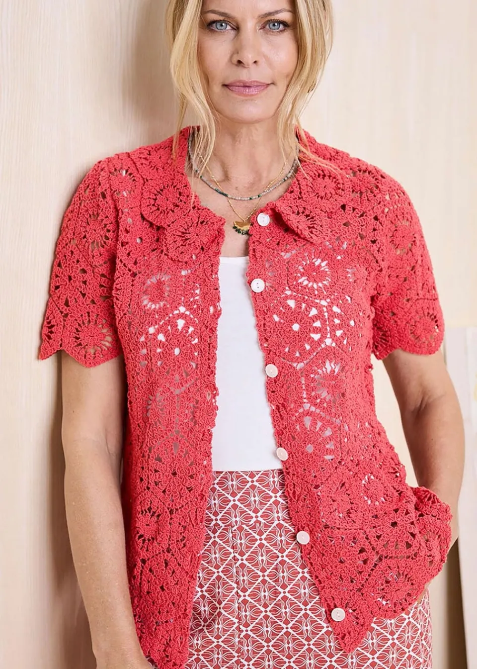 Tops>Cotton Traders Orange Crochet Cardigan