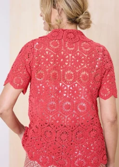 Tops>Cotton Traders Orange Crochet Cardigan
