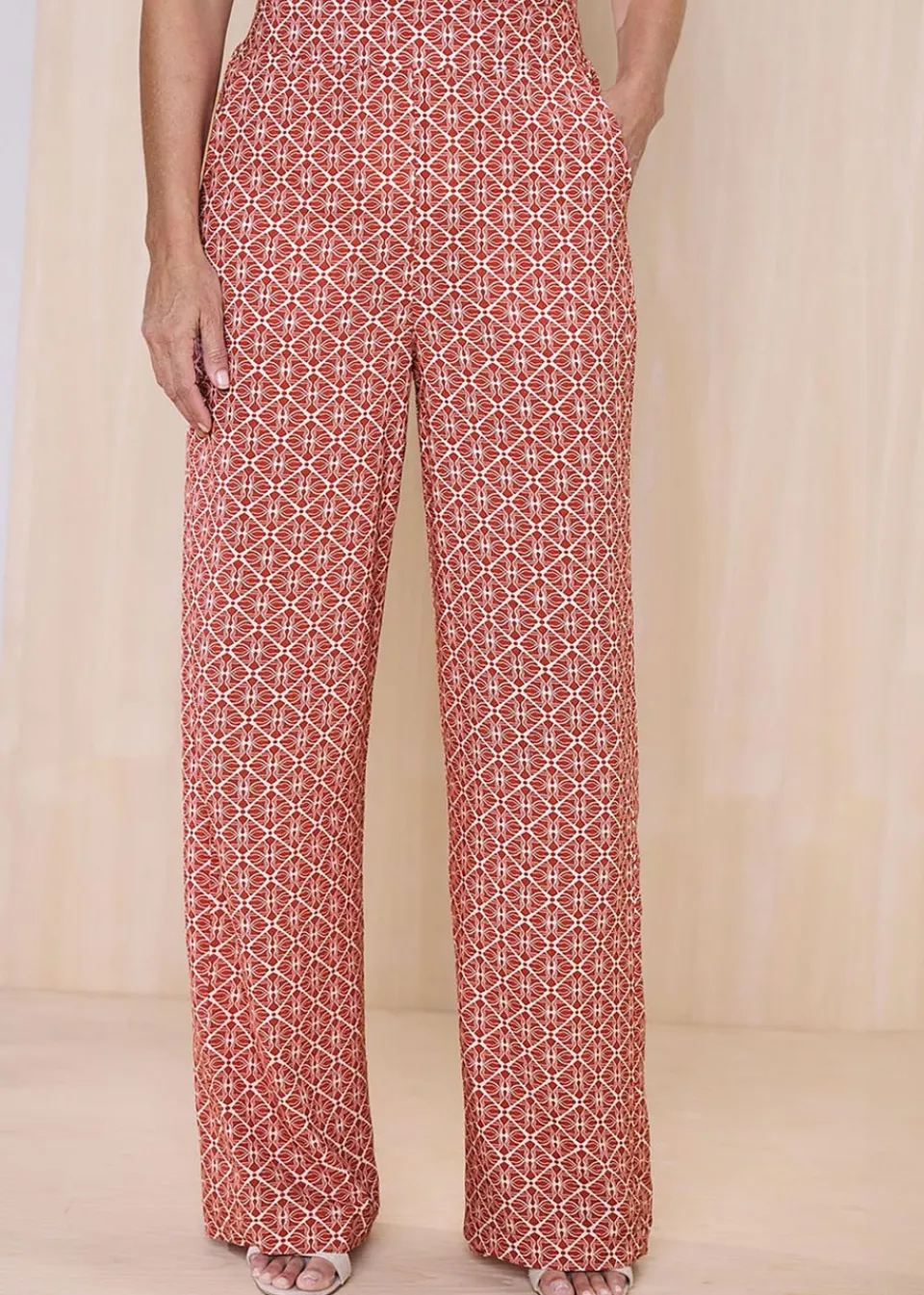 Trousers>Cotton Traders Orange Wide Leg Pull On Trousers