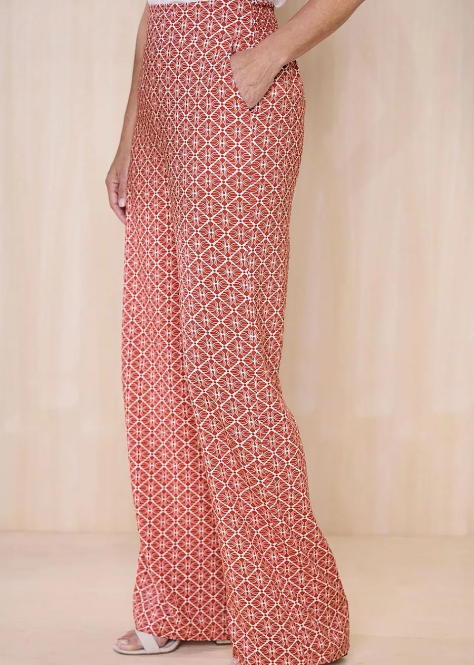 Trousers>Cotton Traders Orange Wide Leg Pull On Trousers