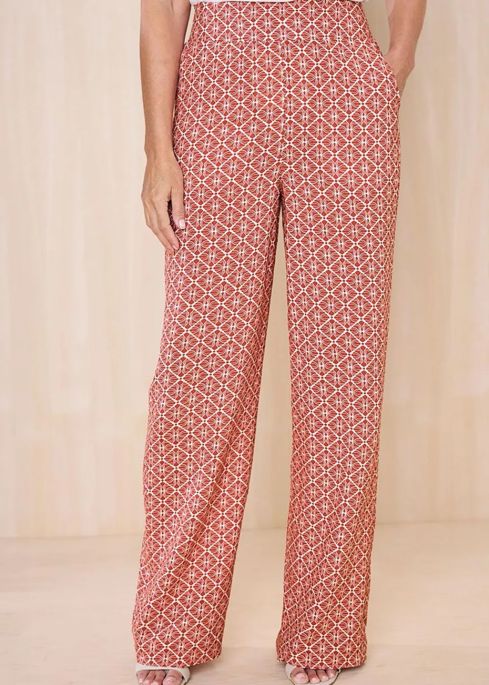 Trousers>Cotton Traders Orange Wide Leg Pull On Trousers