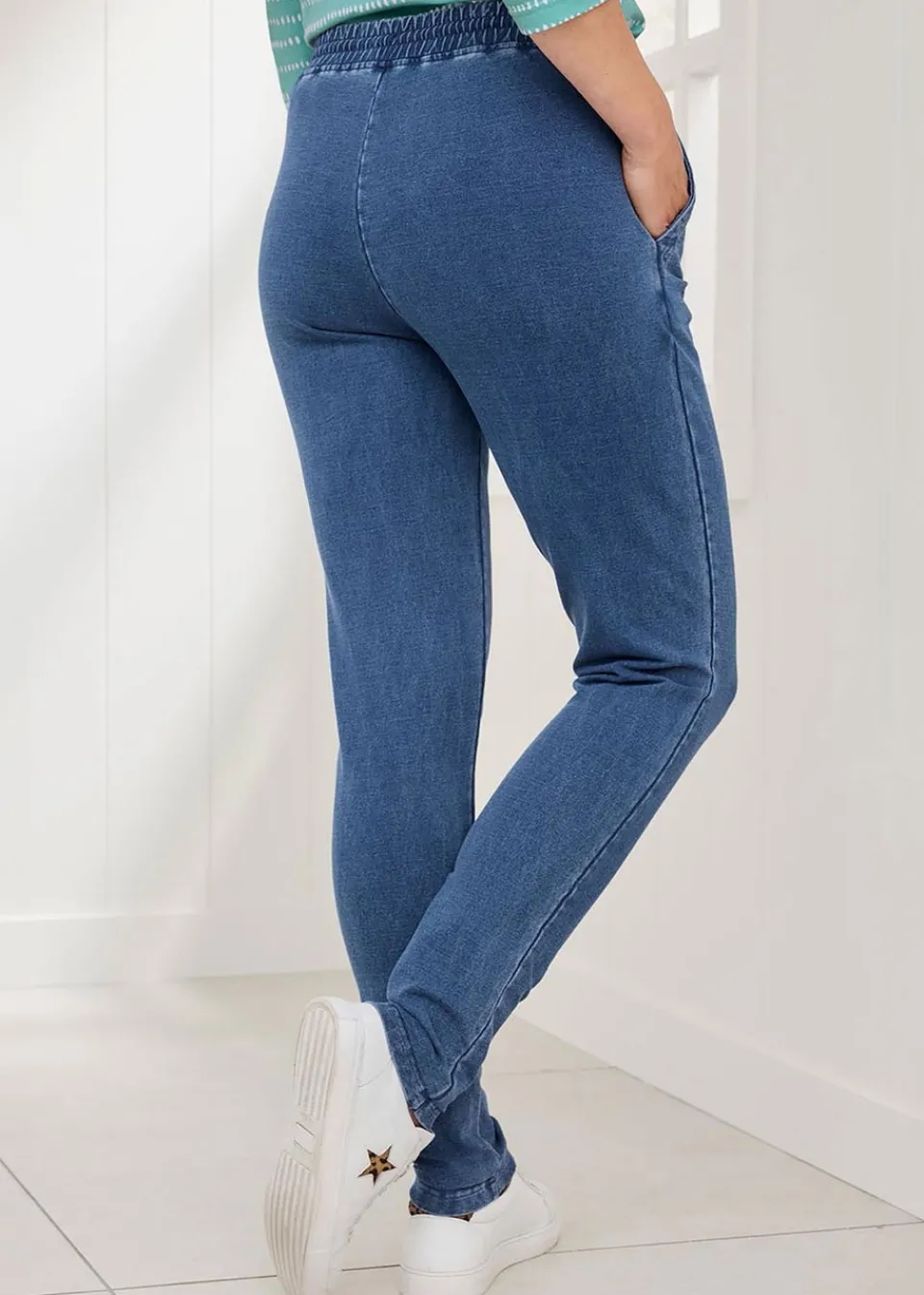Trousers>Cotton Traders Pale Blue Jersey Denim Joggers