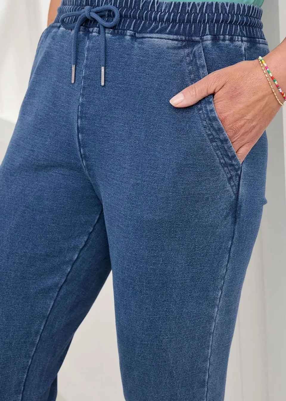 Trousers>Cotton Traders Pale Blue Jersey Denim Joggers