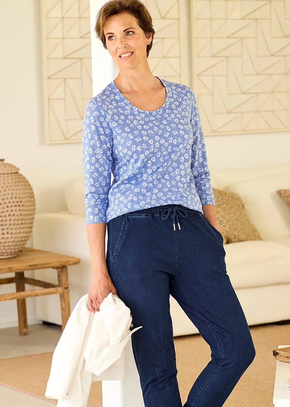 T-Shirts>Cotton Traders Pale Blue Print T-Shirt