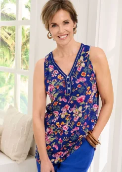 Tops>Cotton Traders Pale Blue Printed Crinkle Vest