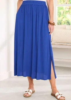 Skirts>Cotton Traders Pale Blue Pull On Crinkle Maxi Skirt