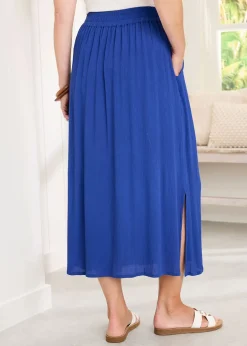 Skirts>Cotton Traders Pale Blue Pull On Crinkle Maxi Skirt