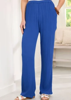 Trousers>Cotton Traders Pale Blue Pull On Crinkle Trousers