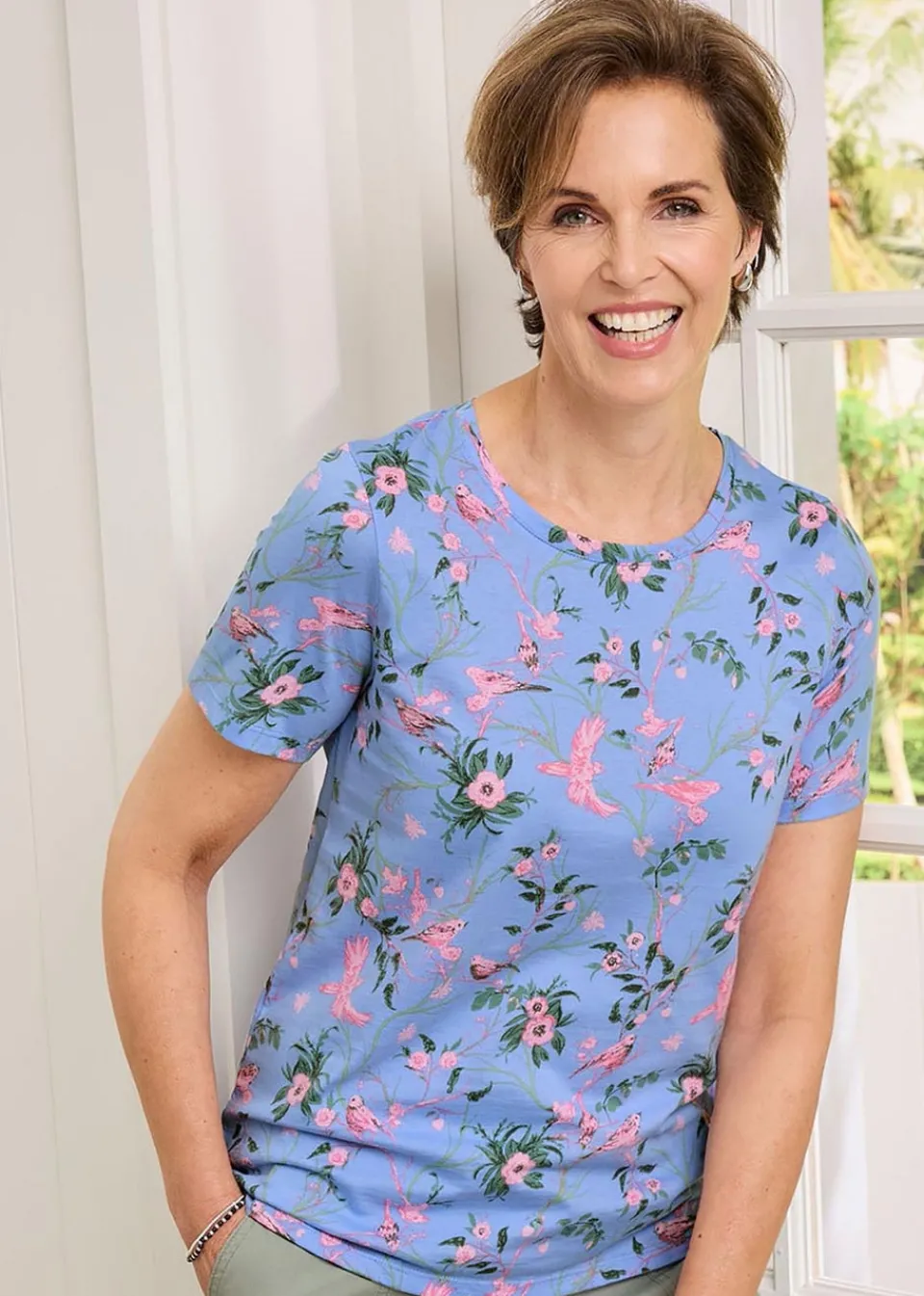 T-Shirts>Cotton Traders Pale Blue Short Sleeve Printed T Shirt